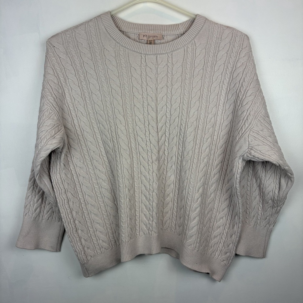 Cable Knit Sweater Womens 2X Beige Ivory Crew Neck Classic Preppy Casual